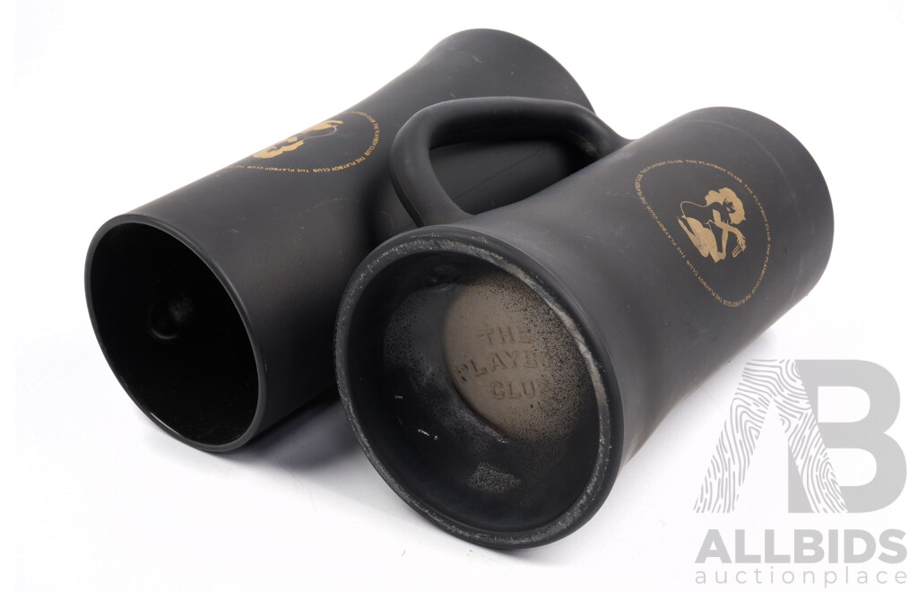 Pair Playboy Ceramic Tankards with Glass Bottoms