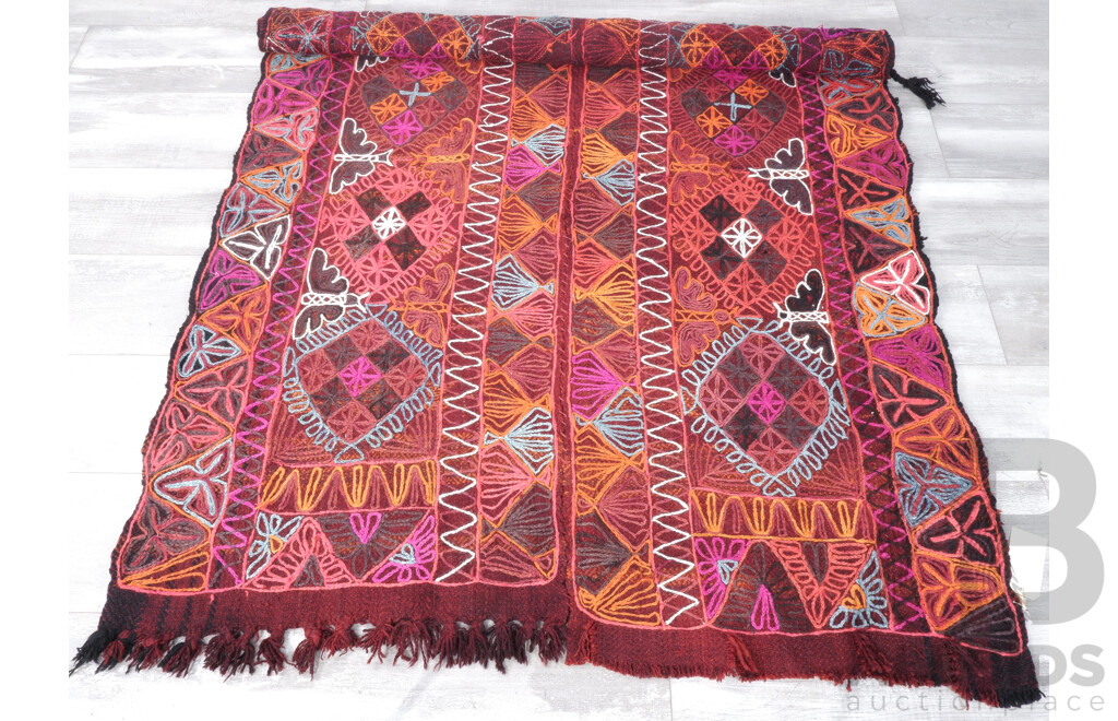 Hand Woven Wool Turkish Crewel Work Kilim