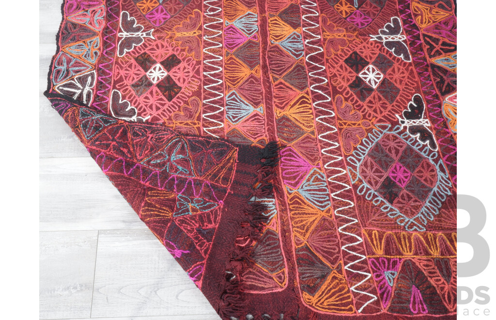 Hand Woven Wool Turkish Crewel Work Kilim