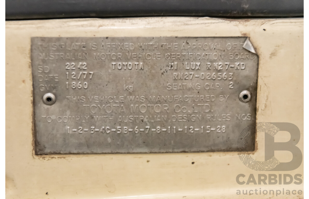12/1977 Toyota Hilux RN27 2d Utility Tub Back Cream 18R 2.0L