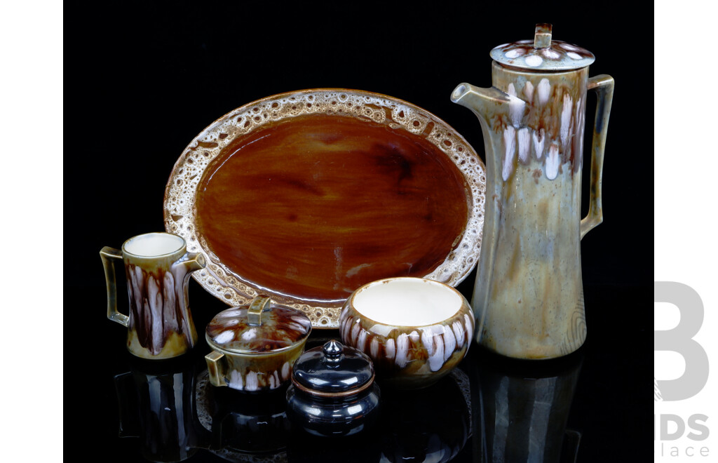 Vintage Studio Pottery Six Piece Tea Set, Marked Jan to Base