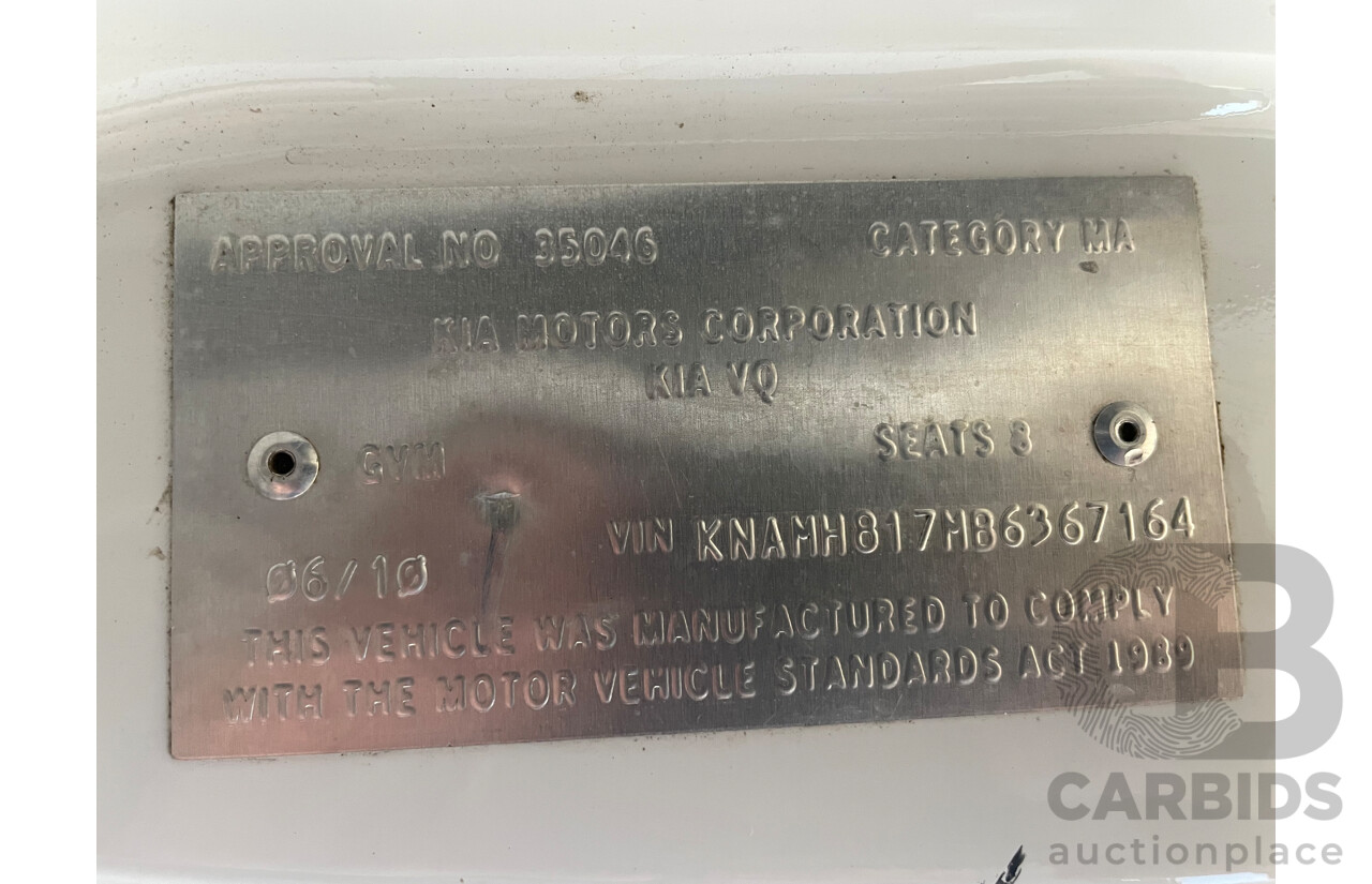 06/10 Kia Grand Carnival Si FWD VQ MY11 4D Wagon White 3.5L