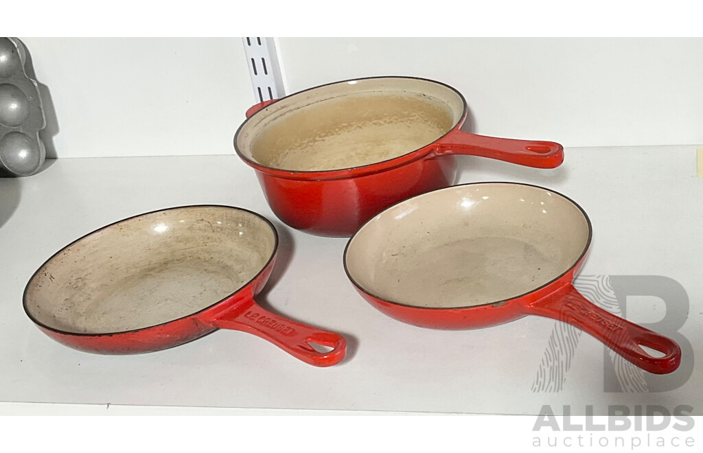 Three Small Red Le Cruset Saucepans