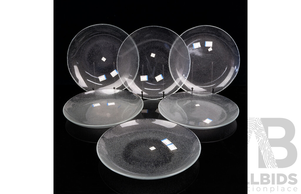 Set Six Retro Boda Design Frosted Glass Plates with Original Labels