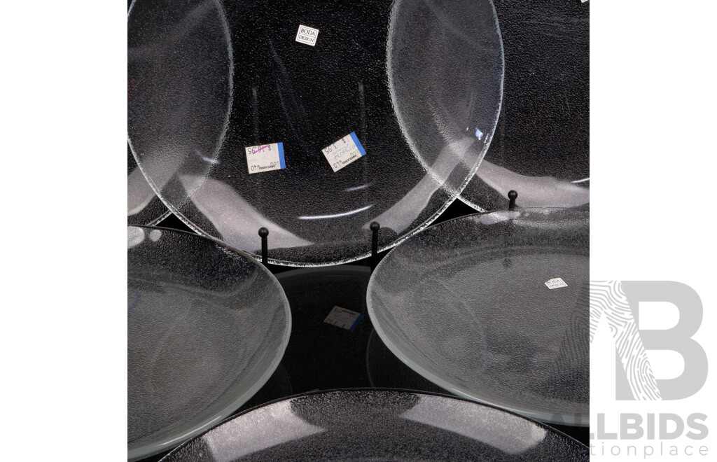 Set Six Retro Boda Design Frosted Glass Plates with Original Labels
