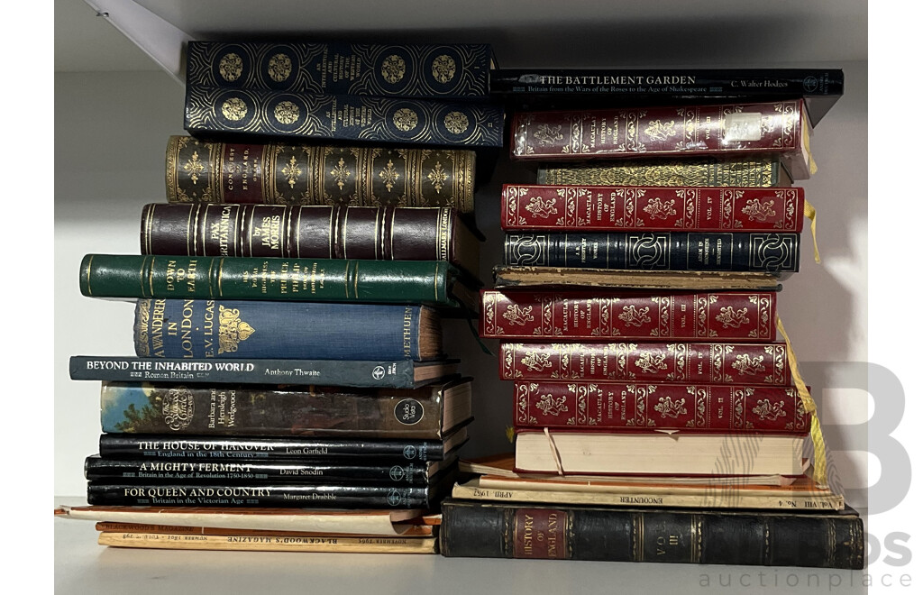 Collection Books Relating to English History Including Macualey and Fancy Binding Examples