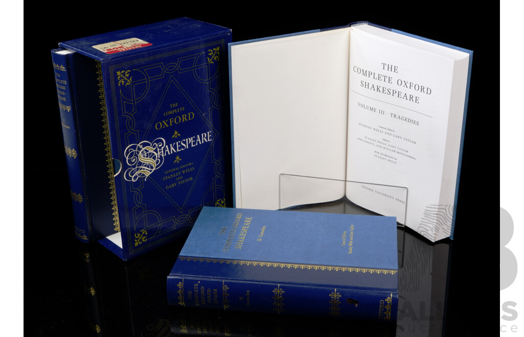 Three Volume Set in Slip Case, the Complete Oxford Shakespeare, Oxford Uni Press, 1990, Cloth Bound Hardcovers