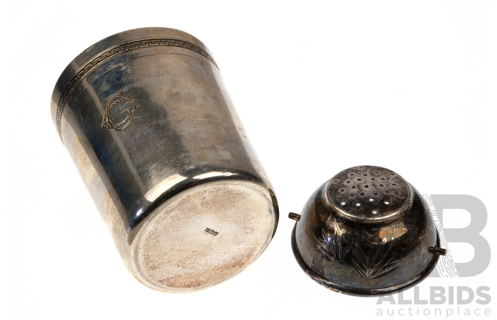 Sterling Silver Middle Eastern Beaker Along with Sterling Silver Chinese Tea Strainer with Bamboo Motif