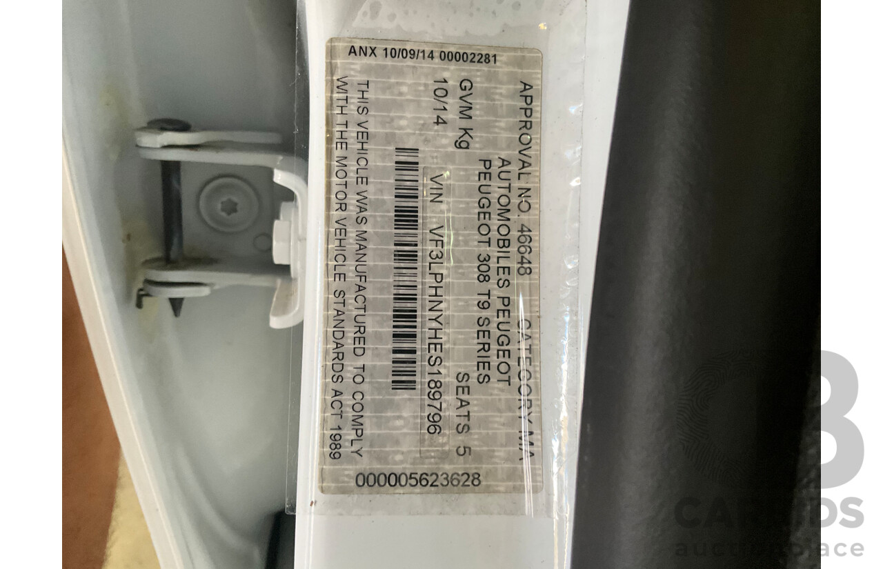 10/2014 Peugeot 308 Access T9 5d Hatchback White Turbo 1.2L