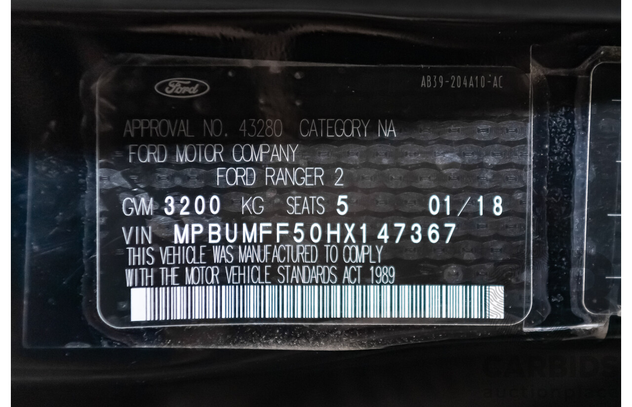 1/2018 Ford Ranger Wildtrak 3.2 (4x4) PX MKII Dual Cab P/Up Black Turbo Diesel 3.2L - Modified