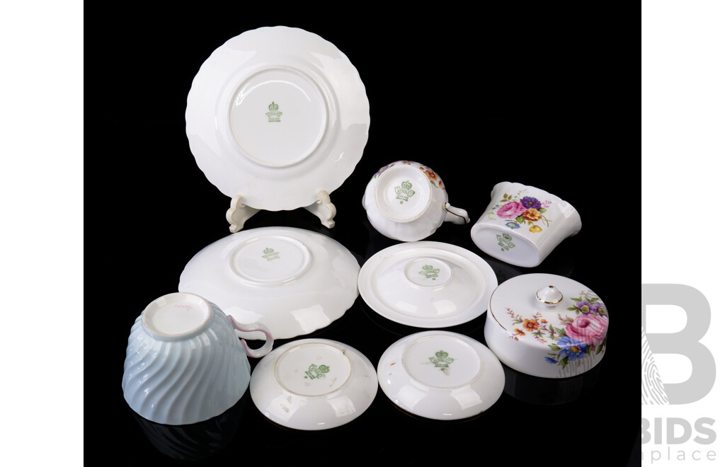 Collection Vintage Aynsley Porcelain Including Pair Pin Dishes, Blue Trio and More