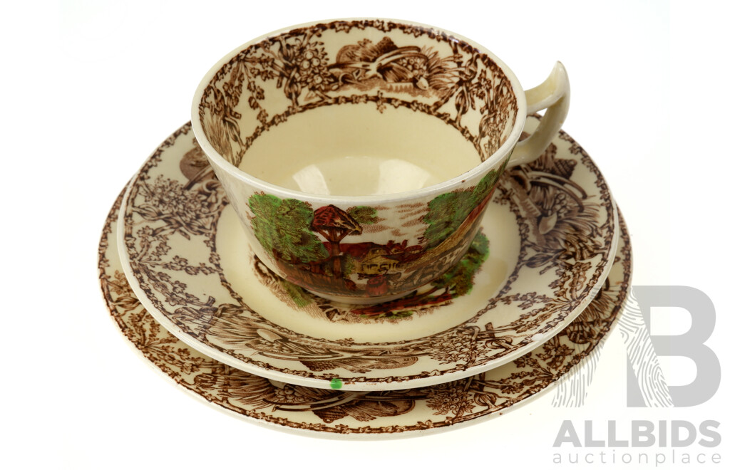 Clarice Cliff Royal Staffordshire Porcelain Trio in Rural Scenes Pattern