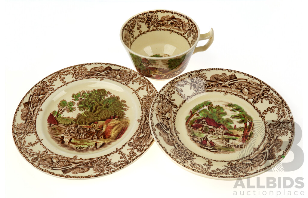 Clarice Cliff Royal Staffordshire Porcelain Trio in Rural Scenes Pattern