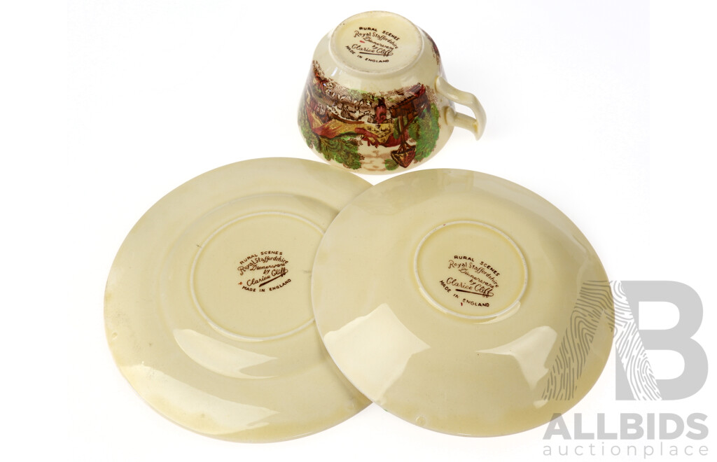 Clarice Cliff Royal Staffordshire Porcelain Trio in Rural Scenes Pattern