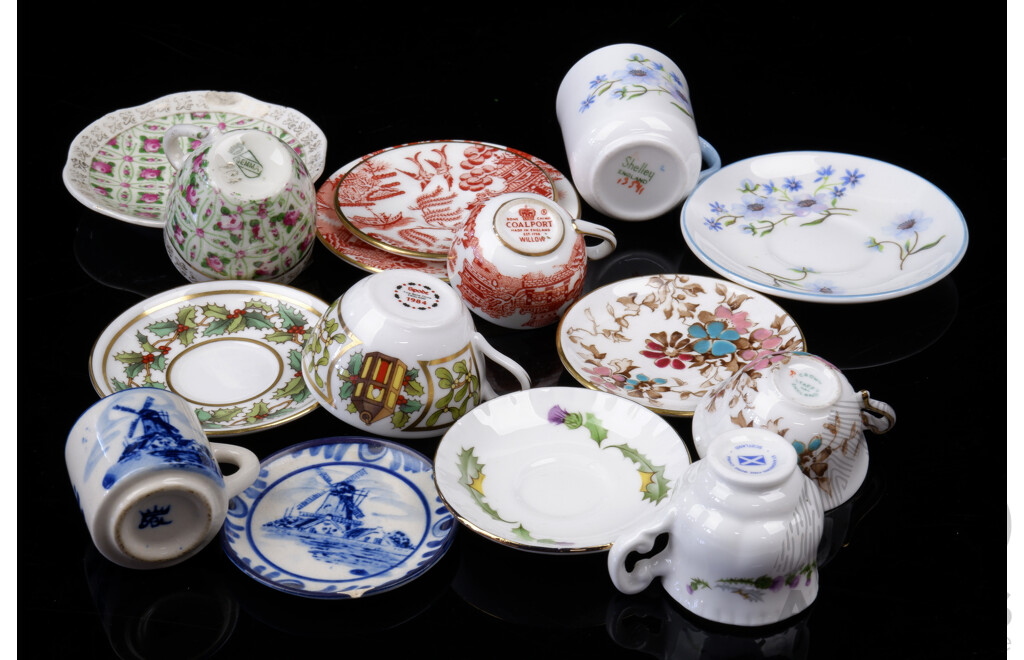 Collection Miniature Porcelain Duos and a Trio Including Shelly, Spode, Coalport and More