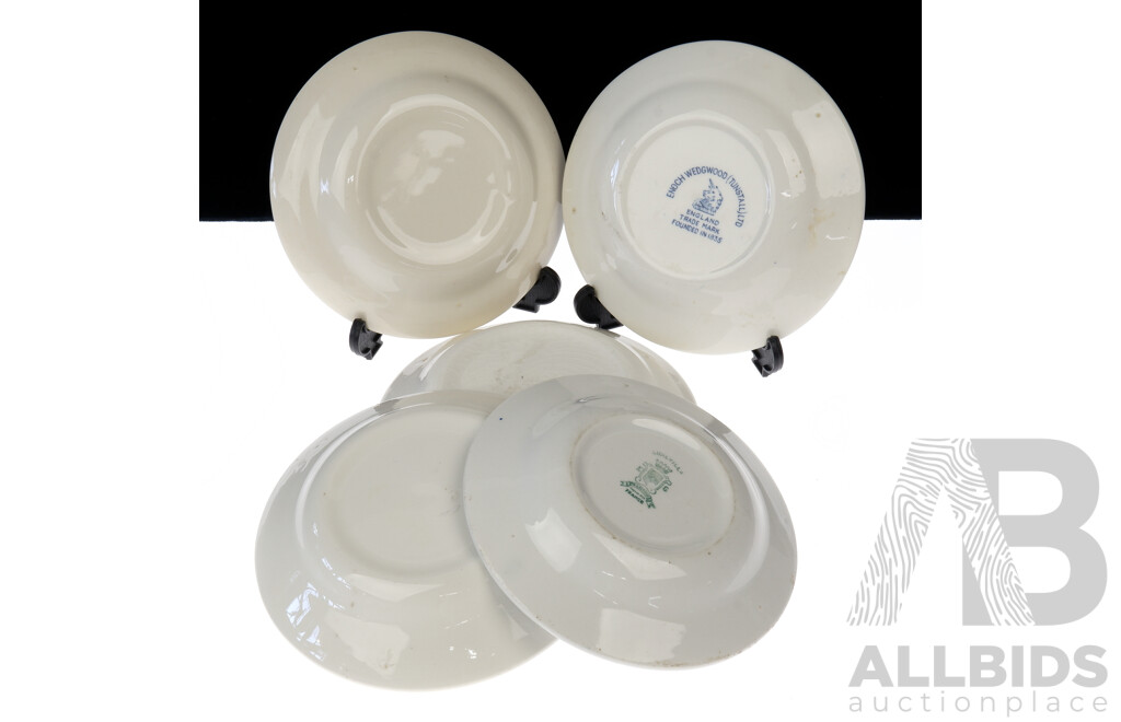 Collection Five Advertising Porcelain Dishes Including Schweppes Wedgwood Example and More