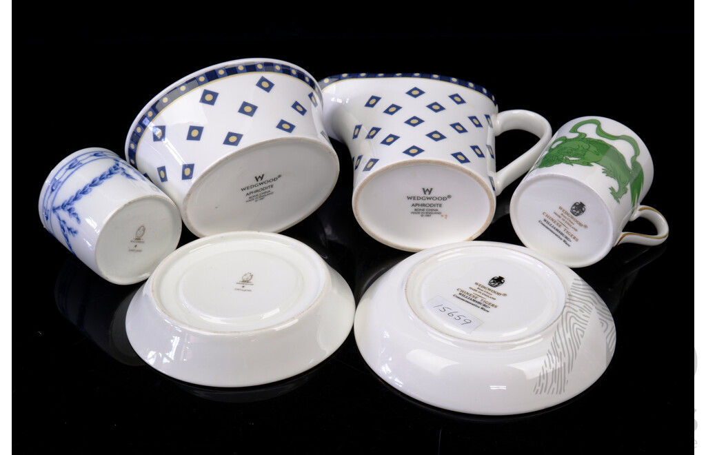 Collection Wedgwood Pieces Including Antique Blue & White Garland Demitasse Duo and More