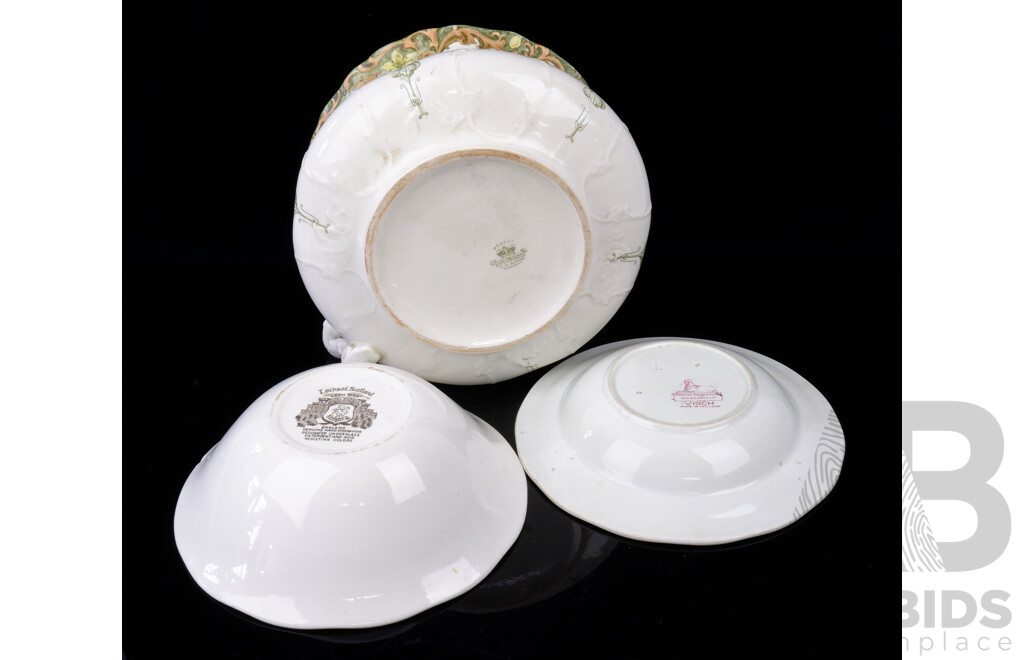 Collection Antique and Vintage Porcelain Comprising Petrus Regout Visch Bowl of Chinoiserie Red Dragon Dish and More