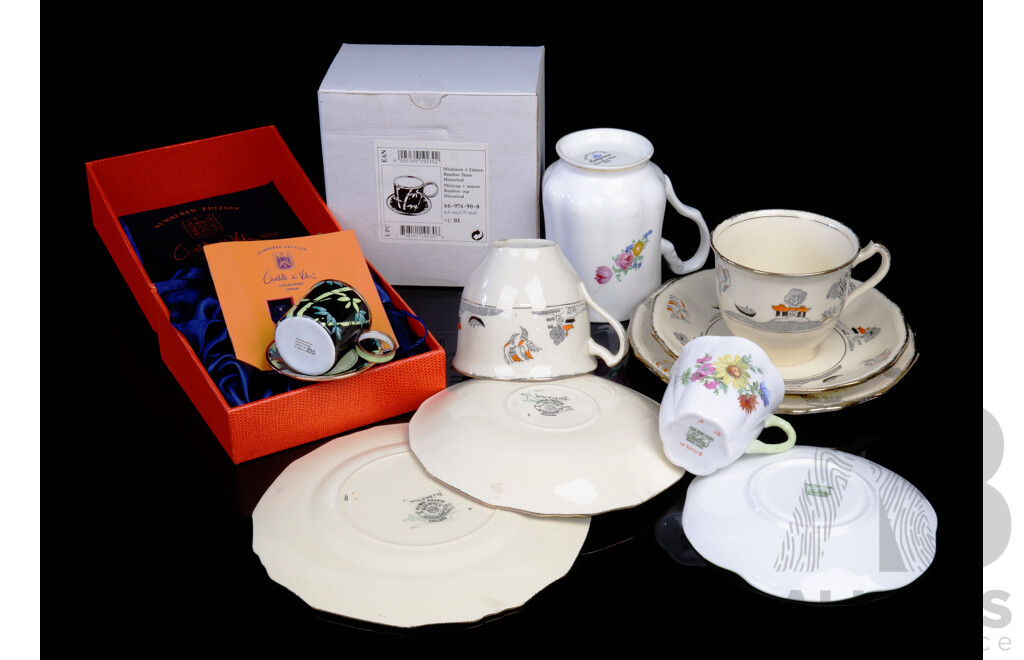 Collection Antique and Vintage Porcelain Comprising Shelly Duo, Goebel Cup in Bamboo Pattern in Original Box and More