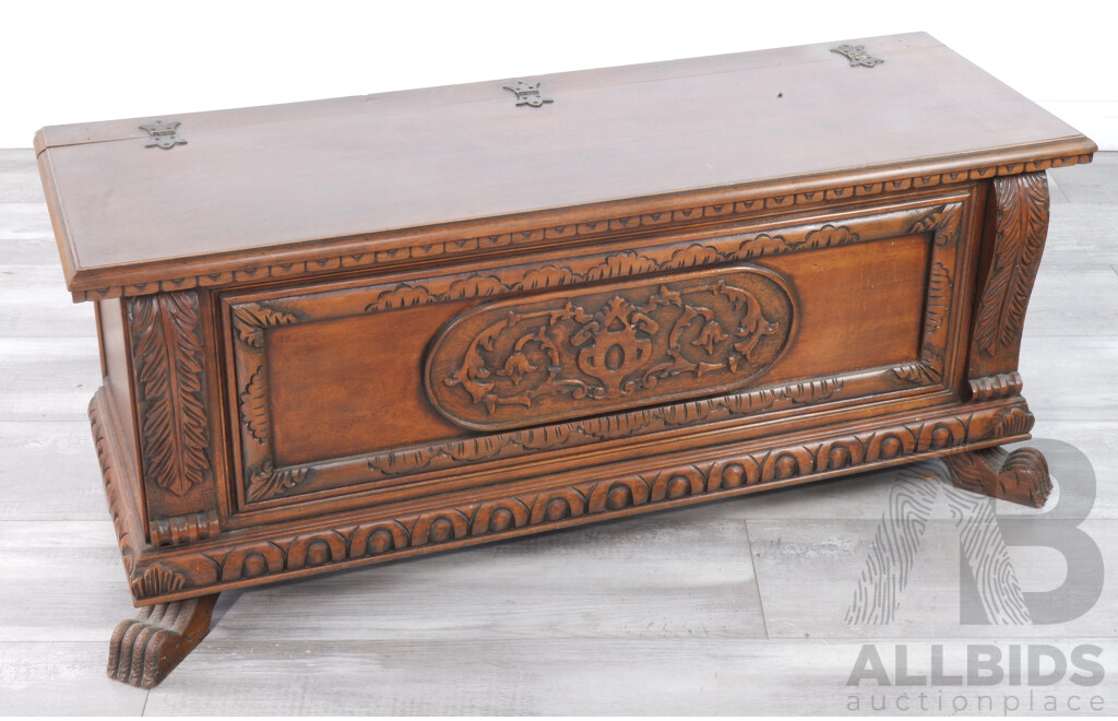 Vintage Carved Timber Storage Chest