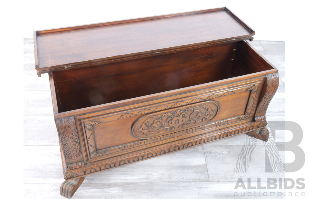 Vintage Carved Timber Storage Chest