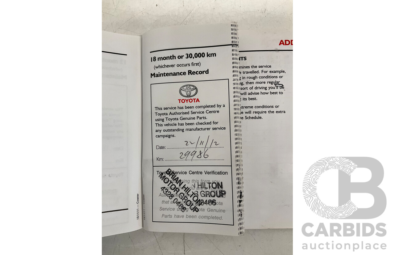 12/2011 Toyota Coaster XZB50R 21 Seater Bus White Turbo Diesel 4.0L