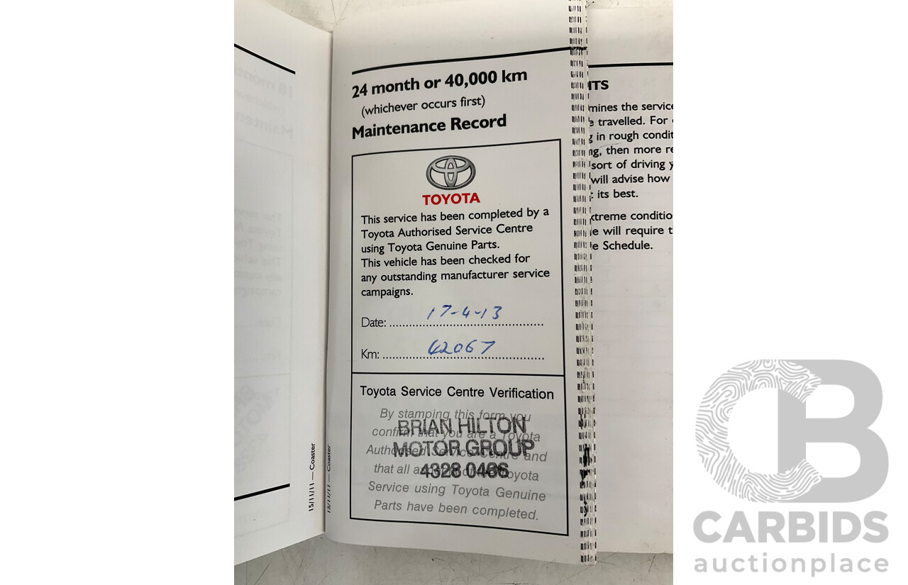 12/2011 Toyota Coaster XZB50R 21 Seater Bus White Turbo Diesel 4.0L