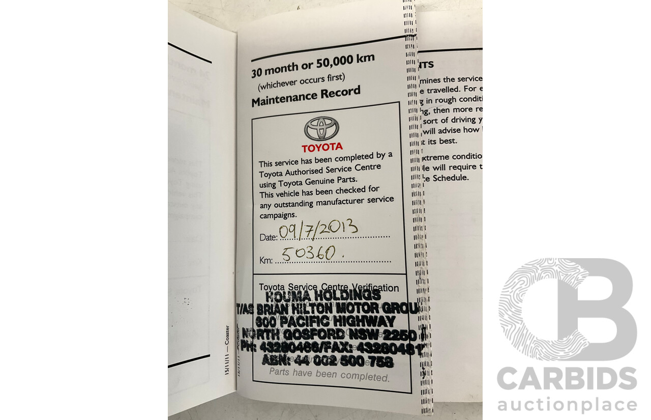 12/2011 Toyota Coaster XZB50R 21 Seater Bus White Turbo Diesel 4.0L