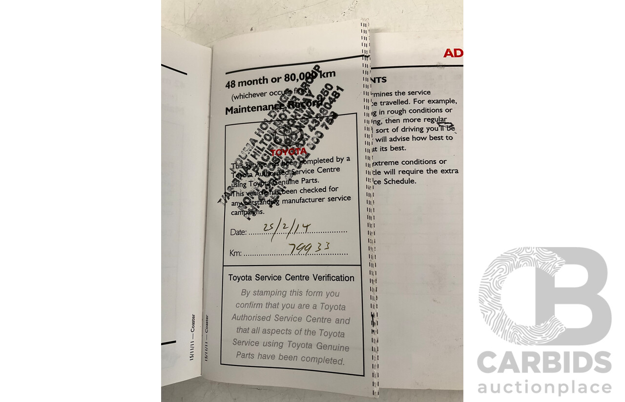 12/2011 Toyota Coaster XZB50R 21 Seater Bus White Turbo Diesel 4.0L