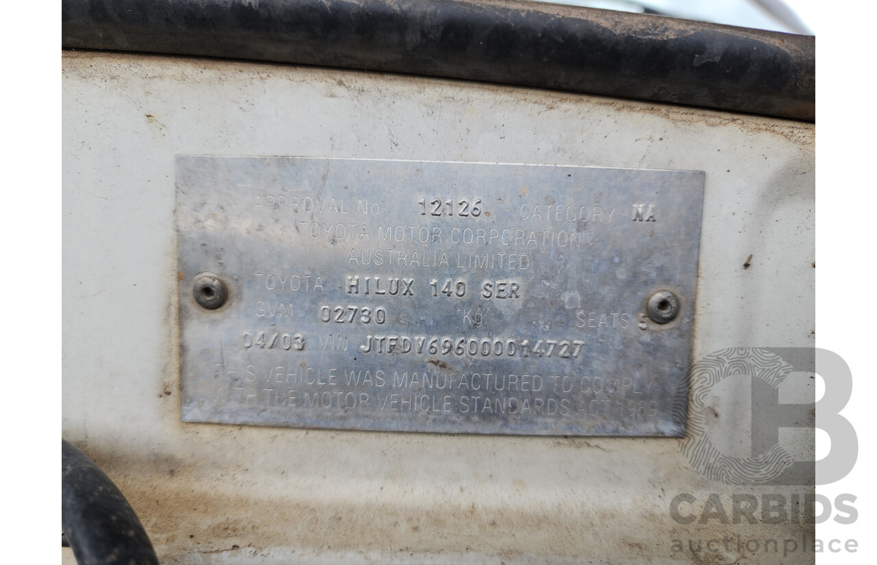 4/2003 Toyota Hilux SR5 (4x4) KZN165R Dual Cab P/Up White Turbo Diesel 3.0L