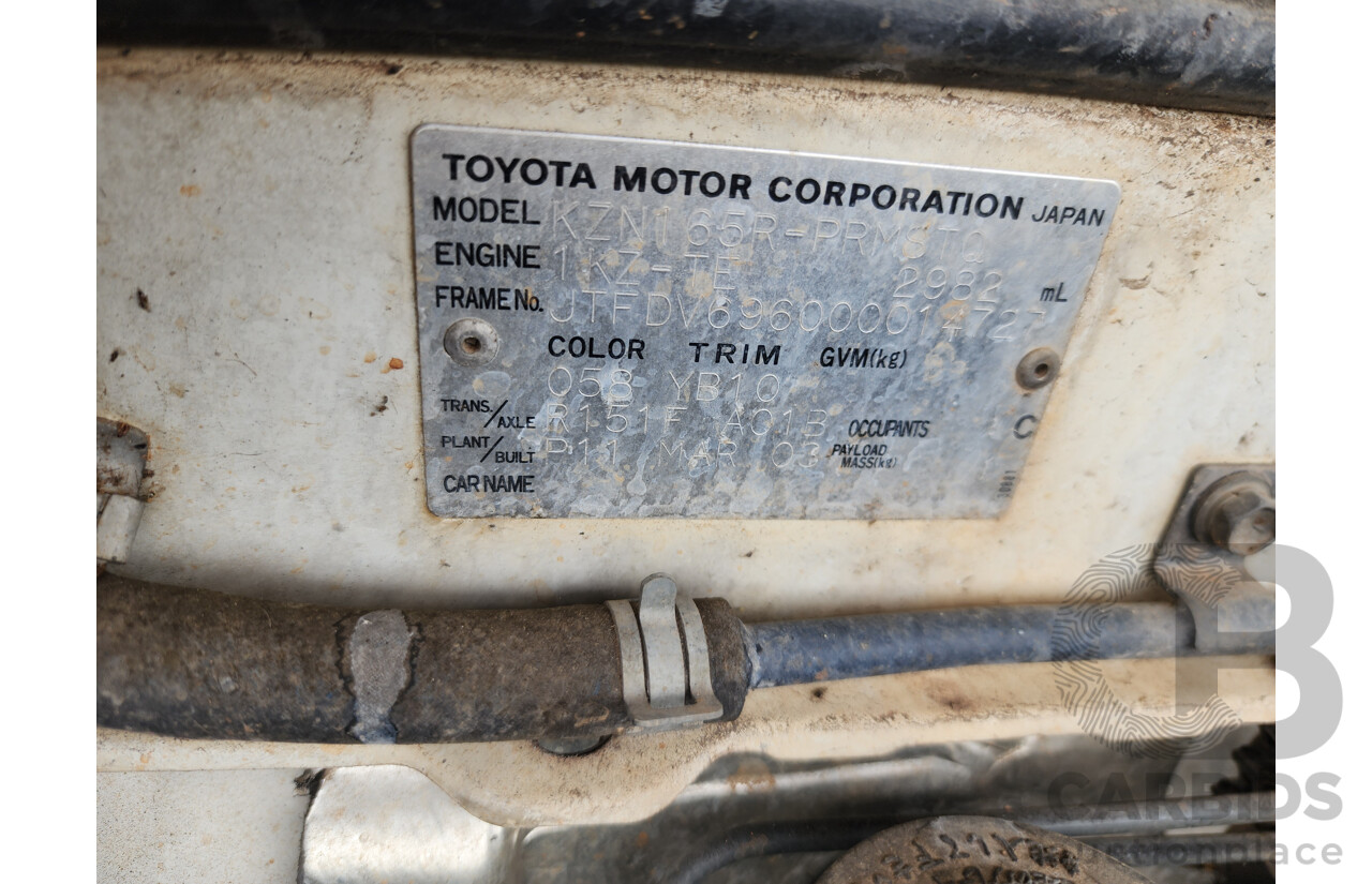 4/2003 Toyota Hilux SR5 (4x4) KZN165R Dual Cab P/Up White Turbo Diesel 3.0L