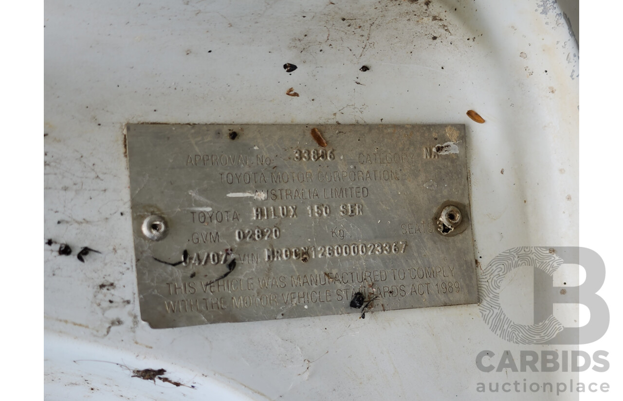 4/2007 Toyota Hilux Workmate TGN16R 07 UPGRADE C/Chas White 2.7L