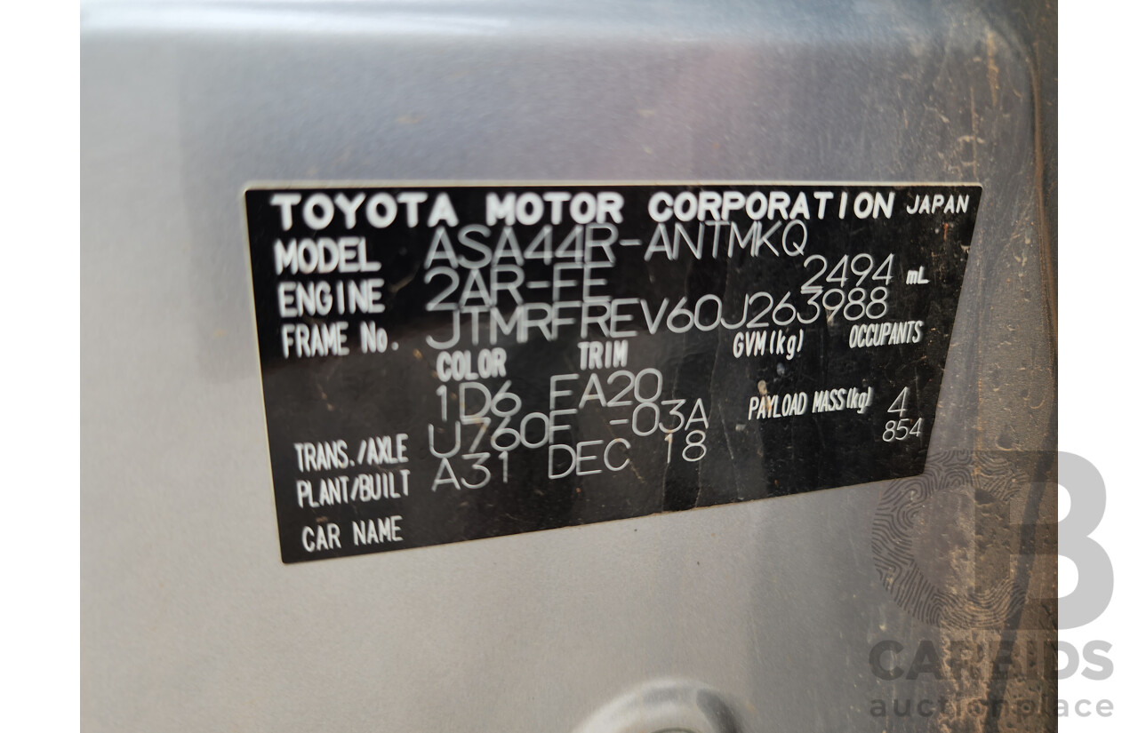 01/2019 Toyota RAV4 GXL (AWD) ASA44R 4d Wagon Silver Sky 2.5L