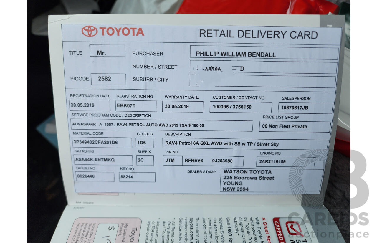 01/2019 Toyota RAV4 GXL (AWD) ASA44R 4d Wagon Silver Sky 2.5L