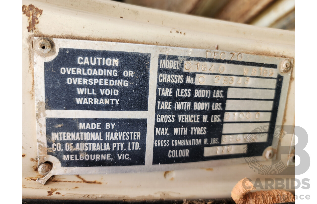 12/1970 International C1640 Tipper Truck 4x2 2d Single Cab Grey 282ci 6cyl Petrol