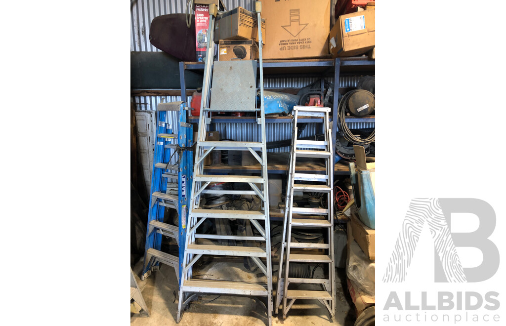 Collection of Flatform & A Frame Ladders; Brands Include Baileys