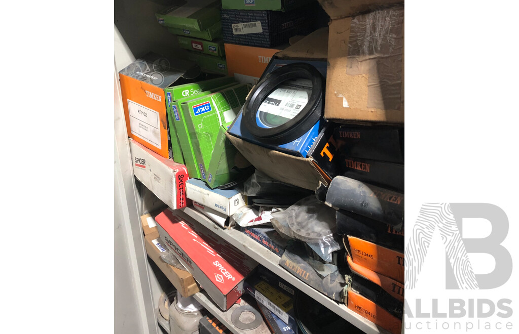Cupboard And Contents Including Timiken Roller Bearings, Scotseal F13- and More