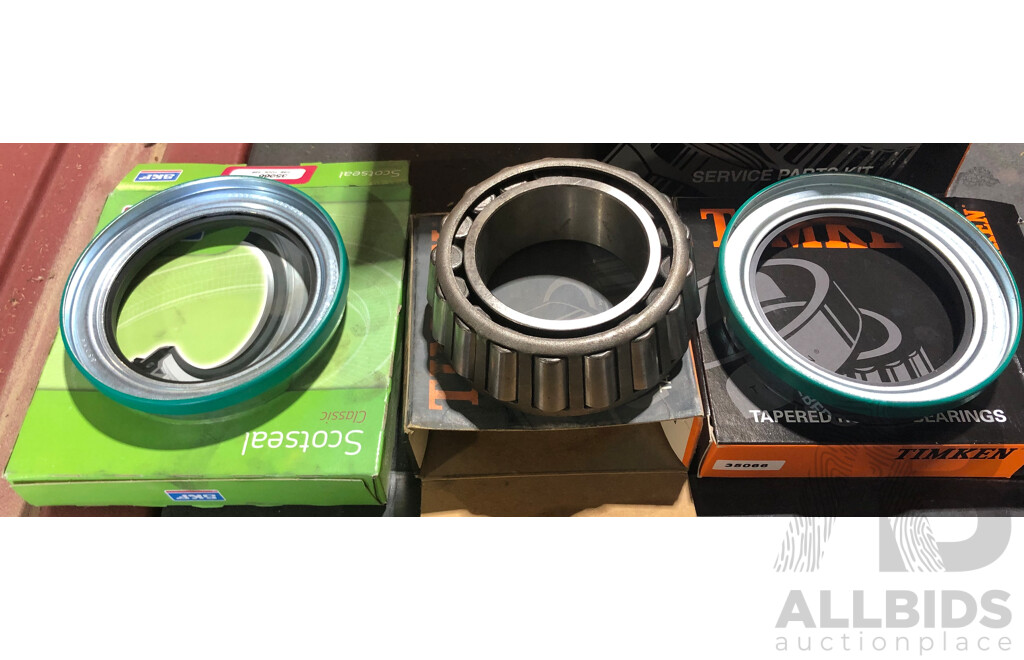 Cupboard And Contents Including Timiken Roller Bearings, Scotseal F13- and More