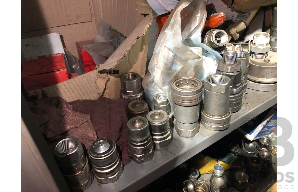 Storage Shelves & Contents Including But Not Limited to, Hydraulic Fittings, Bearings & Cat Regulators