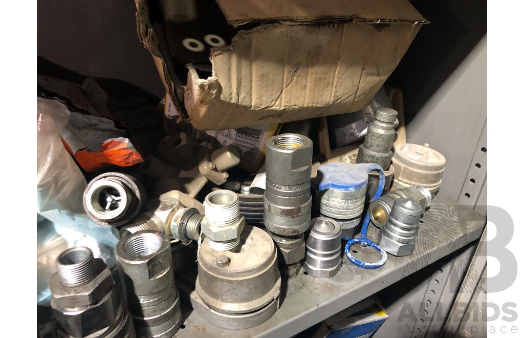 Storage Shelves & Contents Including But Not Limited to, Hydraulic Fittings, Bearings & Cat Regulators