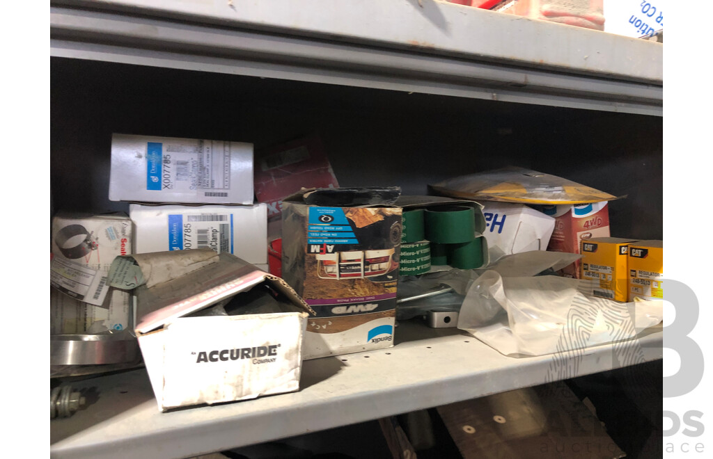 Storage Shelves & Contents Including But Not Limited to, Hydraulic Fittings, Bearings & Cat Regulators