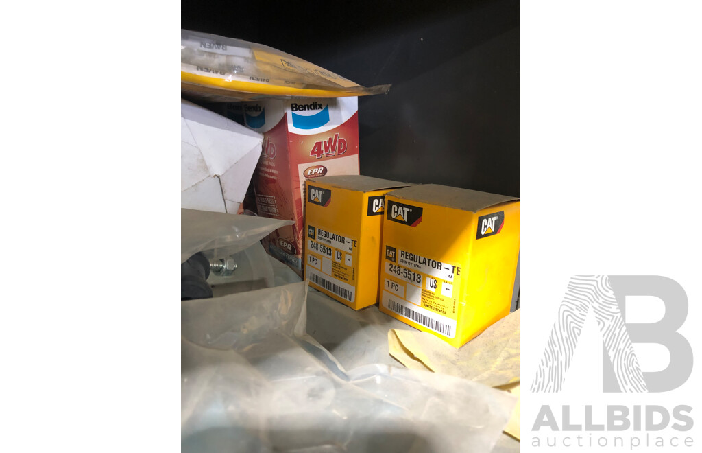 Storage Shelves & Contents Including But Not Limited to, Hydraulic Fittings, Bearings & Cat Regulators