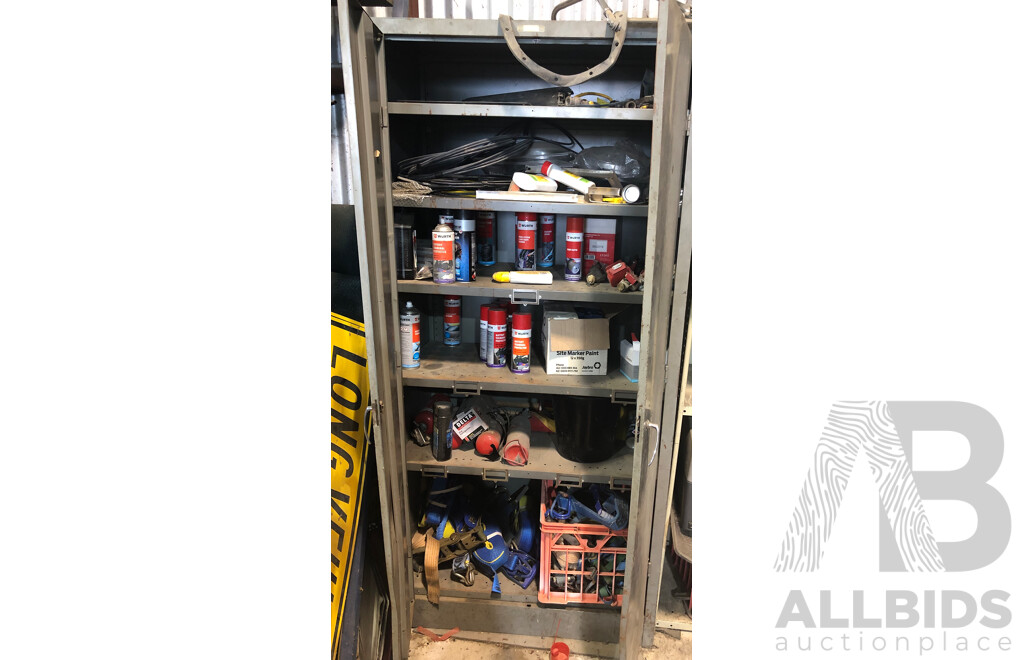 Cupboard and Contents Including but no Limtited to; Ratchet Straps, Wurth Care Care Sprays and More 