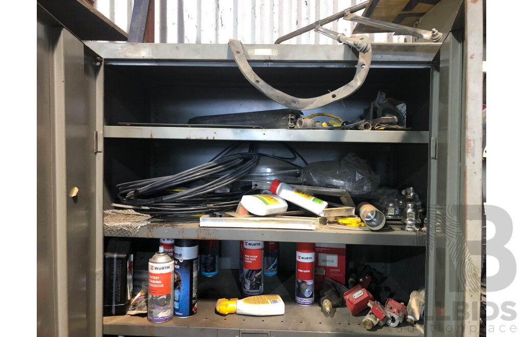 Cupboard and Contents Including but no Limtited to; Ratchet Straps, Wurth Care Care Sprays and More 