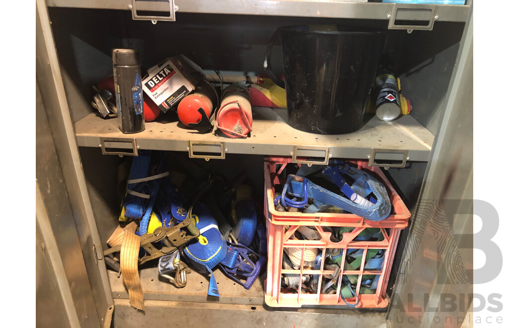 Cupboard and Contents Including but no Limtited to; Ratchet Straps, Wurth Care Care Sprays and More 