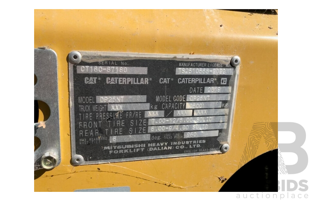 2019 CAT 2.7 Ton Diesel Forklift - DP25NT