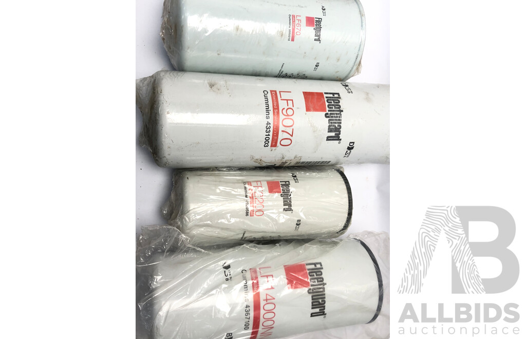 1x Fleetguard LF-9070 Cummins Extended Service Lube Filter, 1x Fleetguard FF-2200 Cummins Extended Service Fuel Filter, 1x Fleetguard LF670 Cummins Lube Filter and 1x Fleetguard LF14000NN Cummins Lube Filter - ORP 246.00