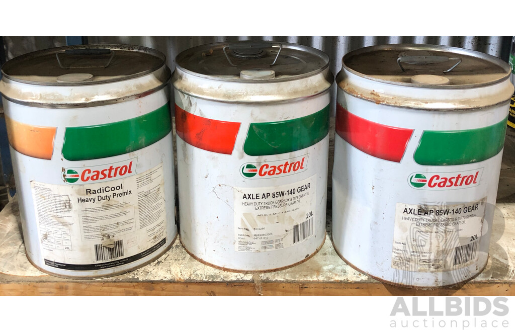 One 20L Castrol RadiCool Heavy Duty Premix, Two 85W-140 Heavy Duty Gearbox and Diff extreme Pressure Gear Oil 