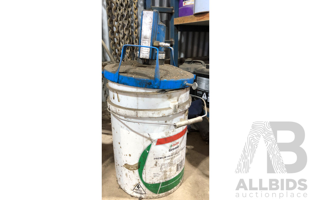 Empty Caltex Premium Heavy Duty Grease with Macnaught Pneumatic Grease Gun