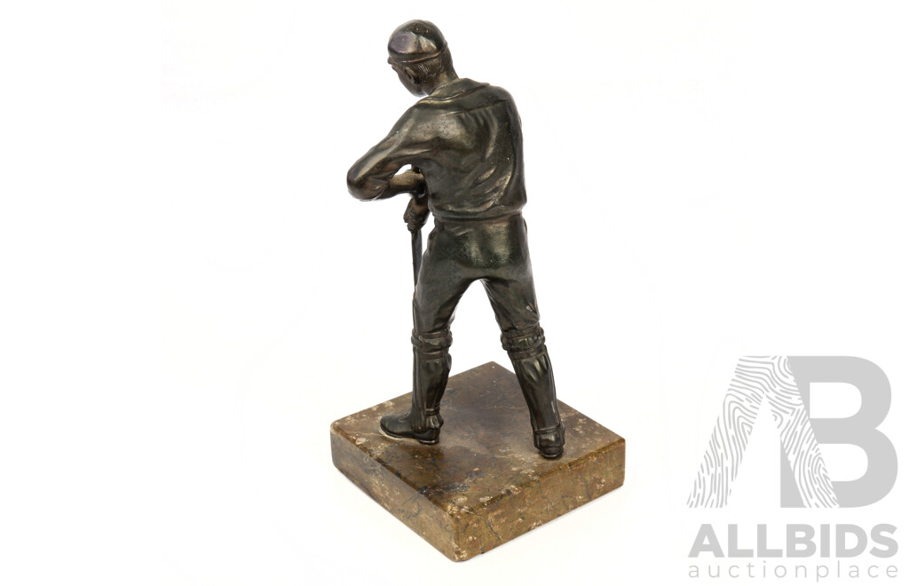 Vintage Bronze Statue of Cricketer on Marble Base